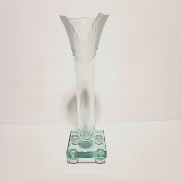 Clear 13" Tall Wave Glass Vase Signed by Salvatore Polizzi - Picture 1 of 9